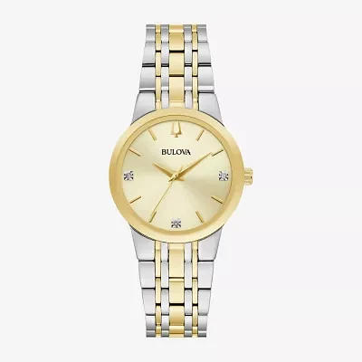 Bulova Womens Diamond Accent Two Tone Stainless Steel Bracelet Watch 98p224