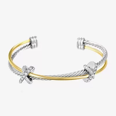 Sparkle Allure 18K Gold Over Brass Pure Silver Over Brass Knot Bangle Bracelet