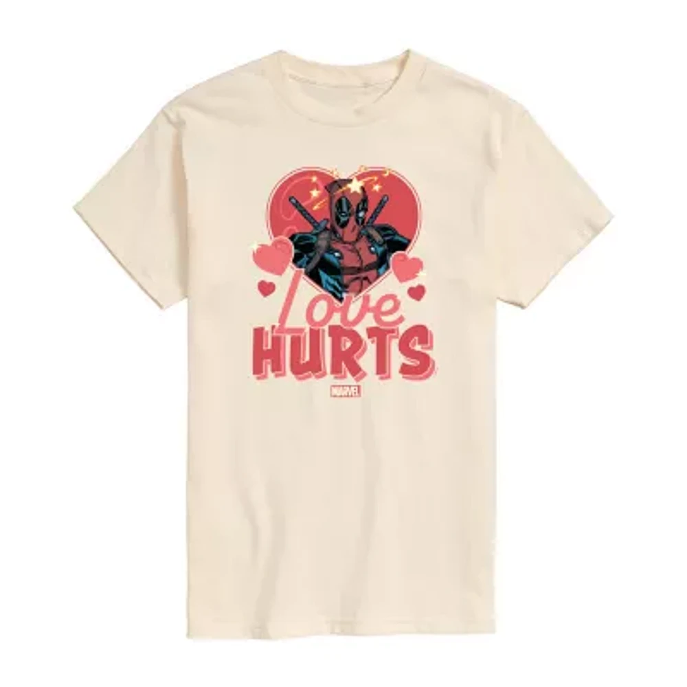 Juniors Love Hurts Tee Womens Crew Neck Short Sleeve Deadpool Marvel Graphic T-Shirt