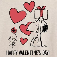 Juniors Happy Valentine'S Day Womens Crew Neck Short Sleeve Peanuts Snoopy Graphic T-Shirt