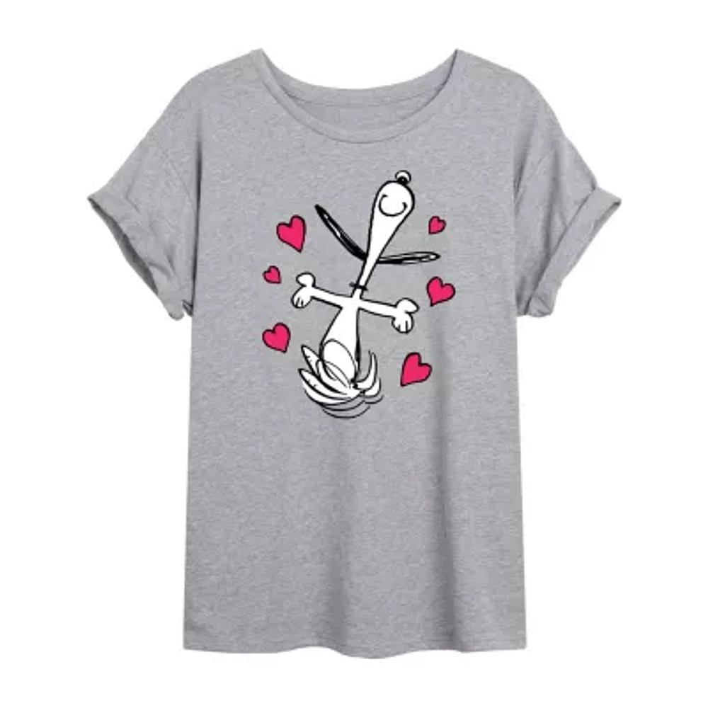 Juniors Hearts Tee Womens Crew Neck Short Sleeve Peanuts Snoopy Graphic T-Shirt