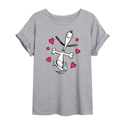 Juniors Hearts Tee Womens Crew Neck Short Sleeve Peanuts Snoopy Graphic T-Shirt