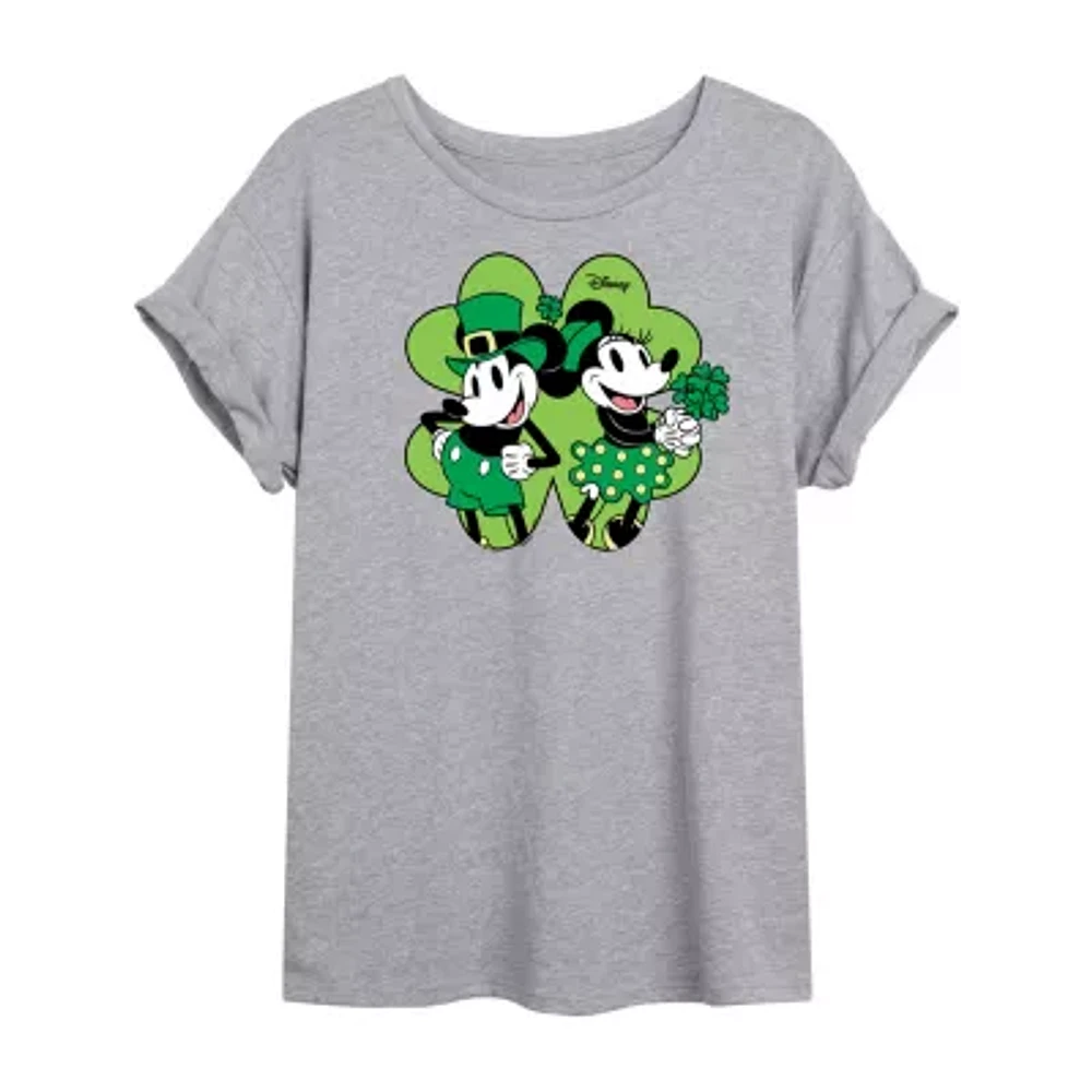 Juniors Womens Crew Neck Short Sleeve Mickey and Friends Graphic T-Shirt