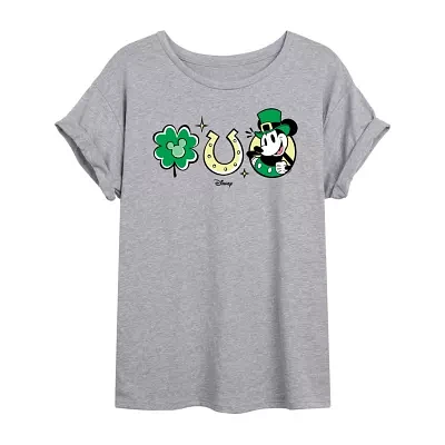 Juniors Disney Shamrock and Luck Tee Womens Crew Neck Short Sleeve Mickey Friends Graphic T-Shirt