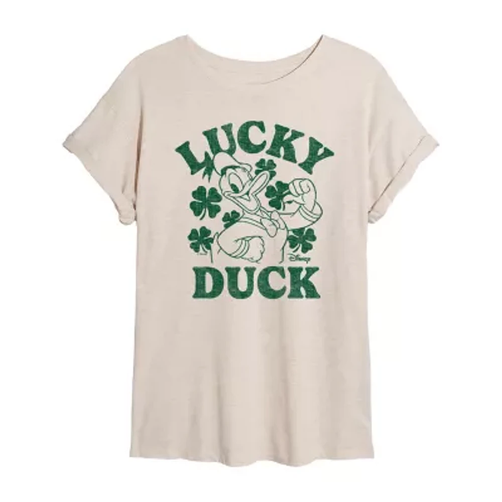 Juniors Disney Donald Duck Lucky Tee Womens Crew Neck Short Sleeve Mickey and Friends Graphic T-Shirt