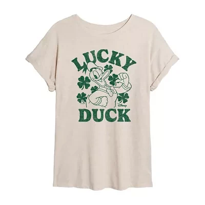 Juniors Disney Donald Duck Lucky Tee Womens Crew Neck Short Sleeve Mickey and Friends Graphic T-Shirt