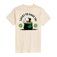 Juniors Womens Crew Neck Short Sleeve Peanuts Snoopy Graphic T-Shirt