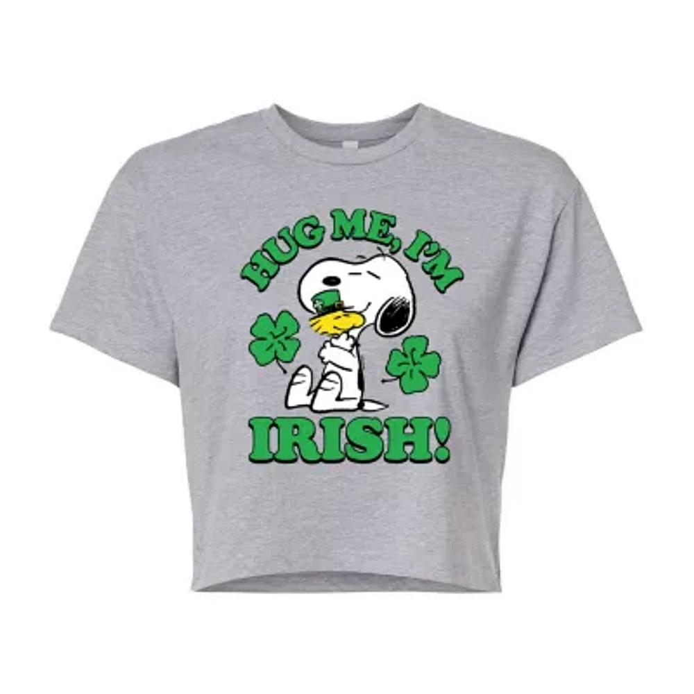 Juniors Womens Crew Neck Short Sleeve Peanuts Snoopy Graphic T-Shirt