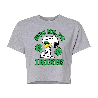 Juniors Womens Crew Neck Short Sleeve Peanuts Snoopy Graphic T-Shirt