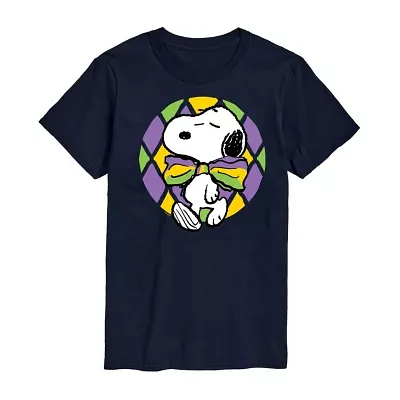 Juniors Peanuts Snoopy Mardi Gras Tee Womens Crew Neck Short Sleeve Graphic T-Shirt