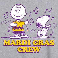 Juniors Charlie Brown And Mardi Gras Crew Tee Womens Neck Short Sleeve Peanuts Snoopy Graphic T-Shirt