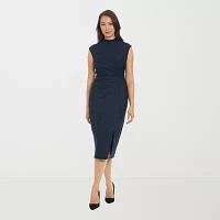 London Style Womens Sleeveless Midi Sheath Dress