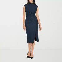 London Style Womens Sleeveless Midi Sheath Dress