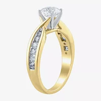 (G / Si2) Womens 1 1/3 CT. T.W. Lab Grown White Diamond 10K Gold Round Side Stone Engagement Ring