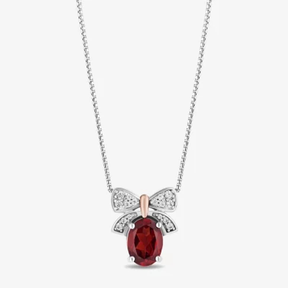 Enchanted Disney Fine Jewelry Womens 1/10 CT. T.W. Genuine Red Garnet 14K Rose Gold Over Silver Sterling Silver Oval Princess Snow White Pendant Necklace