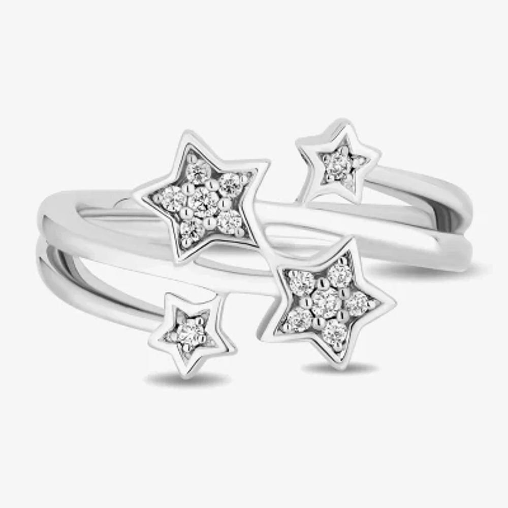 Enchanted Disney Fine Jewelry Womens 1/10 CT. T.W. Natural White Diamond Sterling Silver Star Fairies Tinker Bell Bypass Cocktail Ring