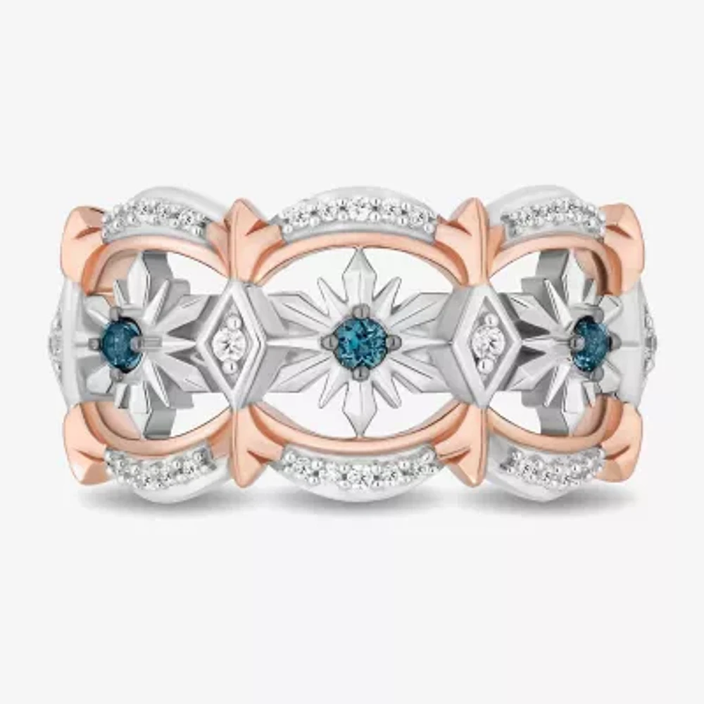 Enchanted Disney Fine Jewelry Womens 1/6 CT. T.W. Natural White Diamond 14K Rose Gold Over Silver Sterling Silver Snowflake Princess Elsa Frozen Cocktail Ring