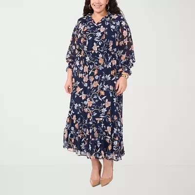 Sam And Jess Womens Long Sleeve Floral Maxi Dress Plus