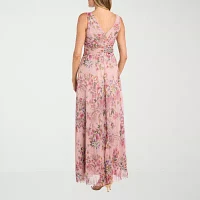 R & M Richards Womens Sleeveless Floral Evening Gown