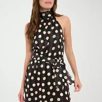 London Style Womens Sleeveless Dots Midi Fit + Flare Dress