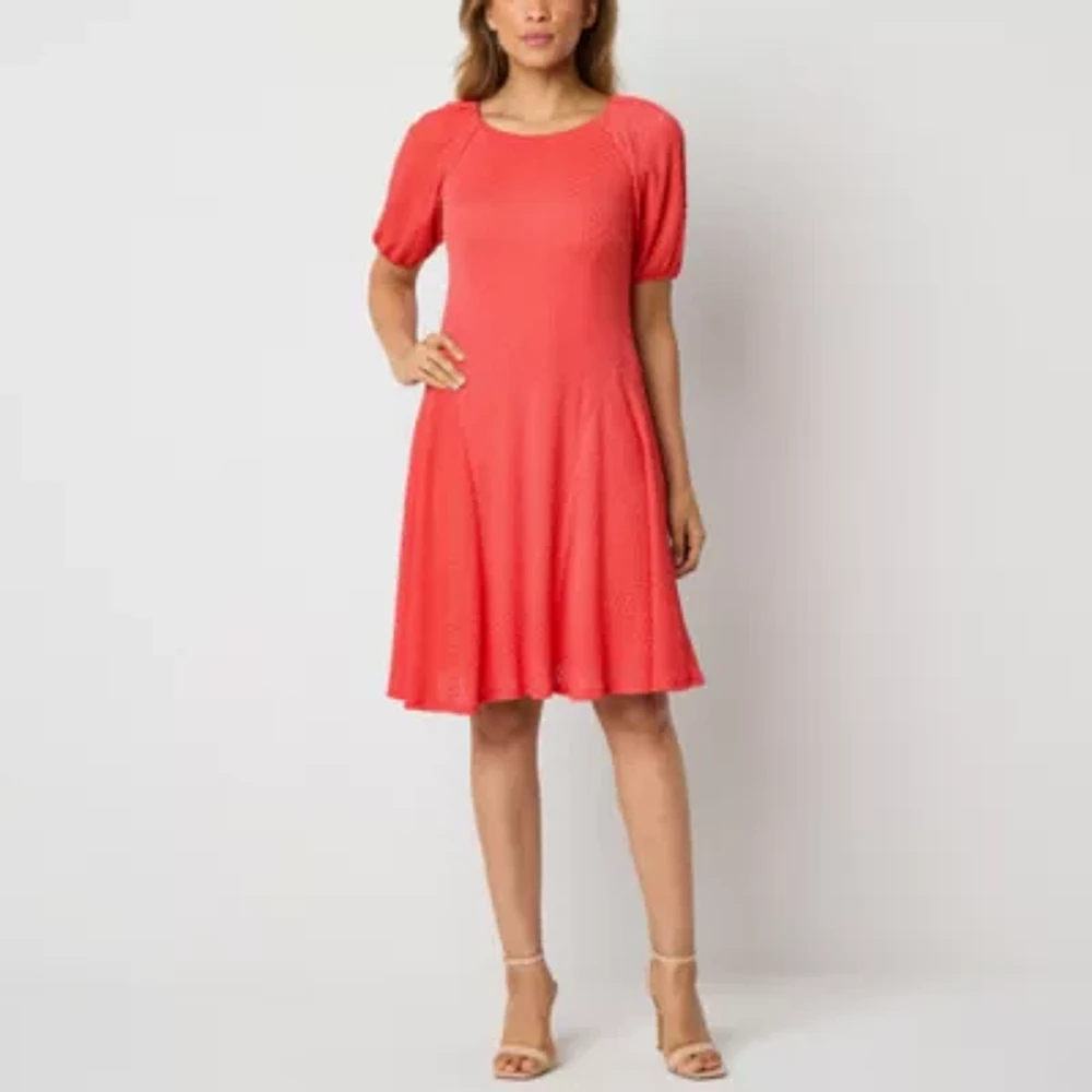 Rabbit Design Womens 3/4 Sleeve Fit + Flare Dress Petite