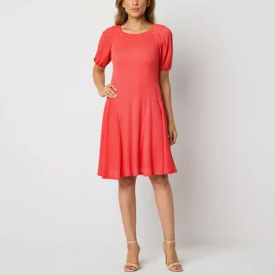 Rabbit Design Womens 3/4 Sleeve Fit + Flare Dress Petite