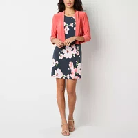 Perceptions Womens Floral Jacket Dress Petite