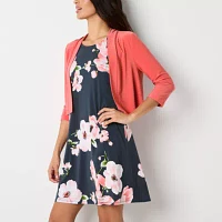 Perceptions Womens Floral Jacket Dress Petite