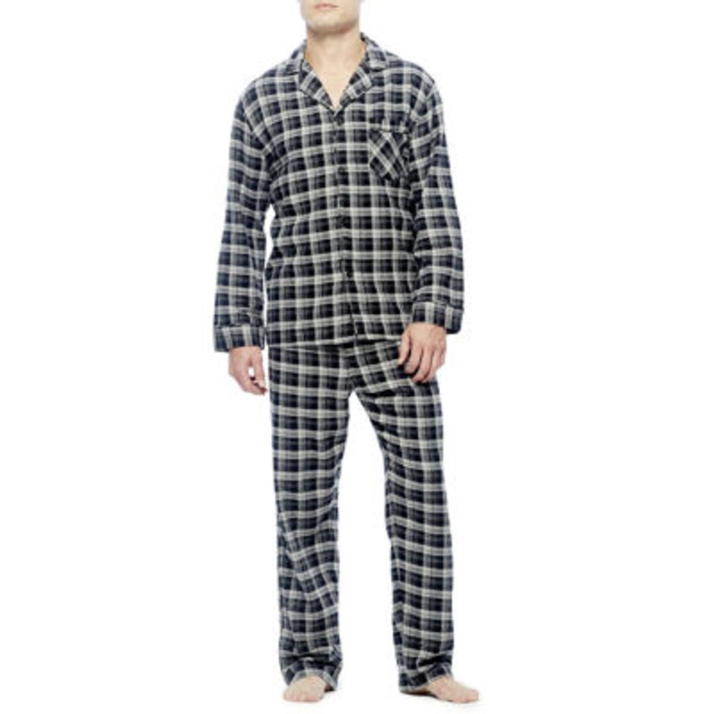 Hanes Flannel Mens Long Sleeve 2-pc. Pant Pajama Set