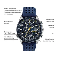 Citizen World Chronograph A-T Mens Chronograph Multi-Function Atomic Time Blue Leather Strap Watch At8020-03l