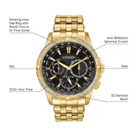 Citizen Calendrier Mens Diamond Accent Gold Tone Stainless Steel Bracelet Watch Bu2082-56e