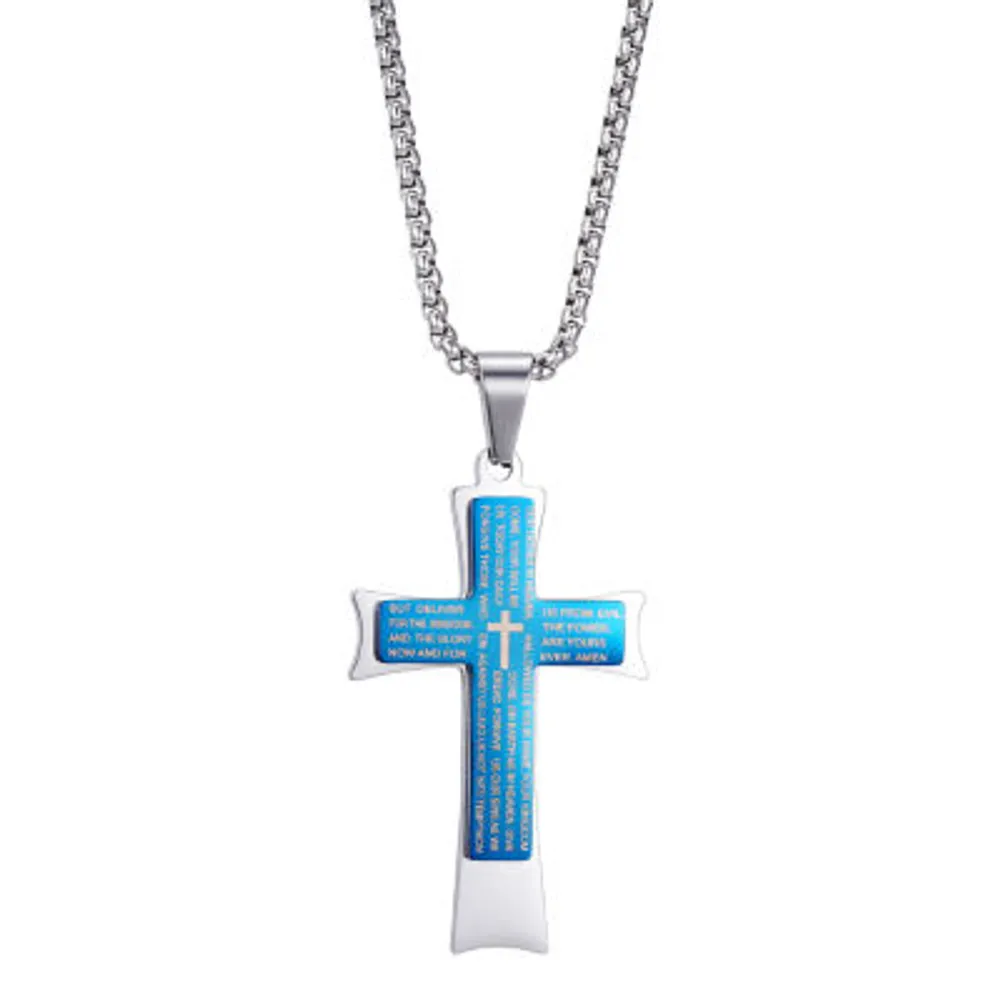 FINE JEWELRY Mens Cubic Zirconia Stainless Steel Cross Pendant Necklace |  Montebello Town Center