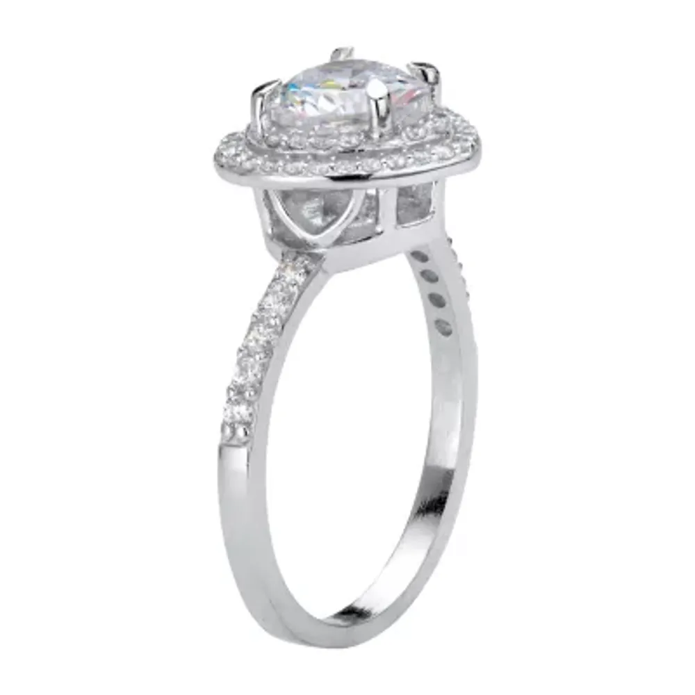 DiamonArt® Womens 1 1/2 CT. T.W. White Cubic Zirconia Platinum Over Silver Heart Engagement Ring