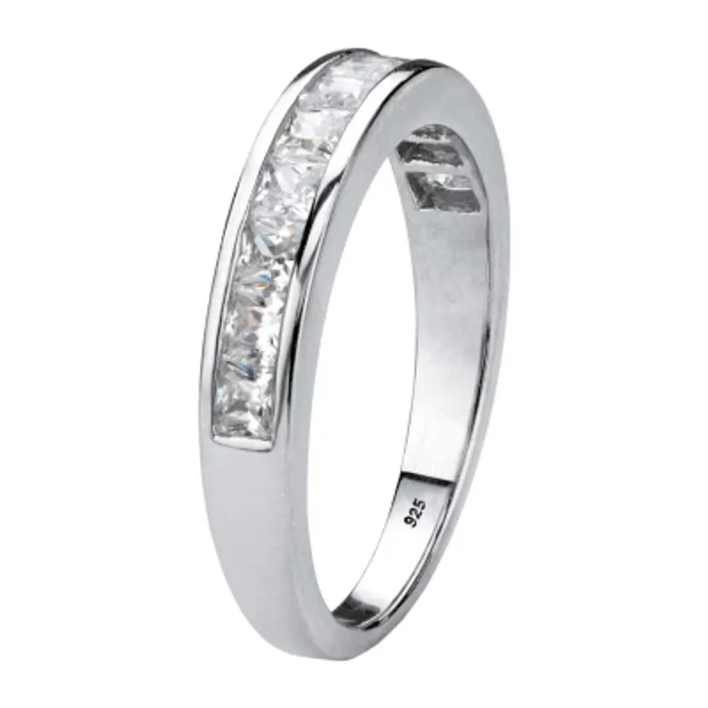 DiamonArt® 2MM / CT. T.W. White Cubic Zirconia Platinum Over Silver Square Band