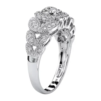 DiamonArt® Womens CT. T.W. White Cubic Zirconia Platinum Over Silver Round Engagement Ring