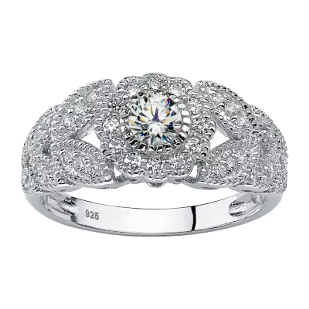 DiamonArt® Womens / CT. T.W. White Cubic Zirconia Platinum Over Silver Round Engagement Ring
