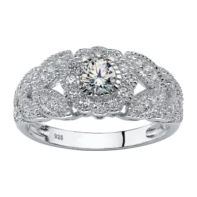 DiamonArt® Womens / CT. T.W. White Cubic Zirconia Platinum Over Silver Round Engagement Ring