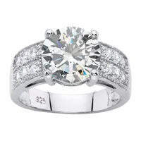 DiamonArt® Womens / CT. T.W. White Cubic Zirconia Platinum Over Silver Round Engagement Ring