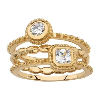 DiamonArt® Womens 5/8 CT. T.W. White Cubic Zirconia 18K Gold Over Silver Round Stackable Ring