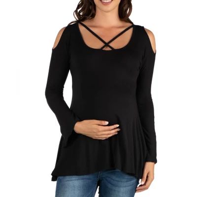 24seven Comfort Apparel Maternity Womens Scoop Neck Long Sleeve Tunic Top