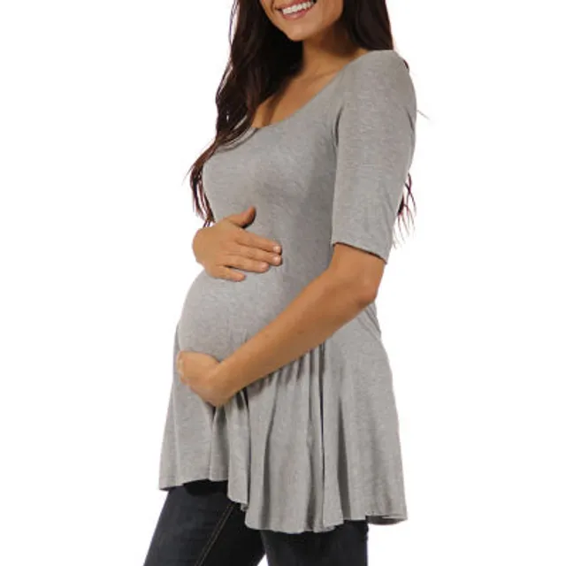 24seven Comfort Apparel 24/7 Comfort Apparel-Maternity Womens Scoop Neck  Short Sleeve Tunic Top