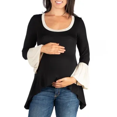 24seven Comfort Apparel Maternity Womens Scoop Neck Long Sleeve Tunic Top