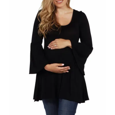 24seven Comfort Apparel Maternity Womens Scoop Neck Long Sleeve Tunic Top
