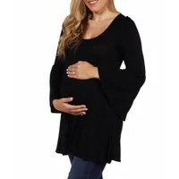 24seven Comfort Apparel Maternity Womens Scoop Neck Long Sleeve Tunic Top