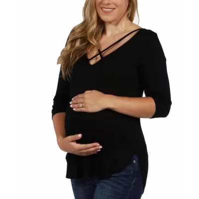 24seven Comfort Apparel Maternity Womens V Neck 3/4 Sleeve Tunic Top