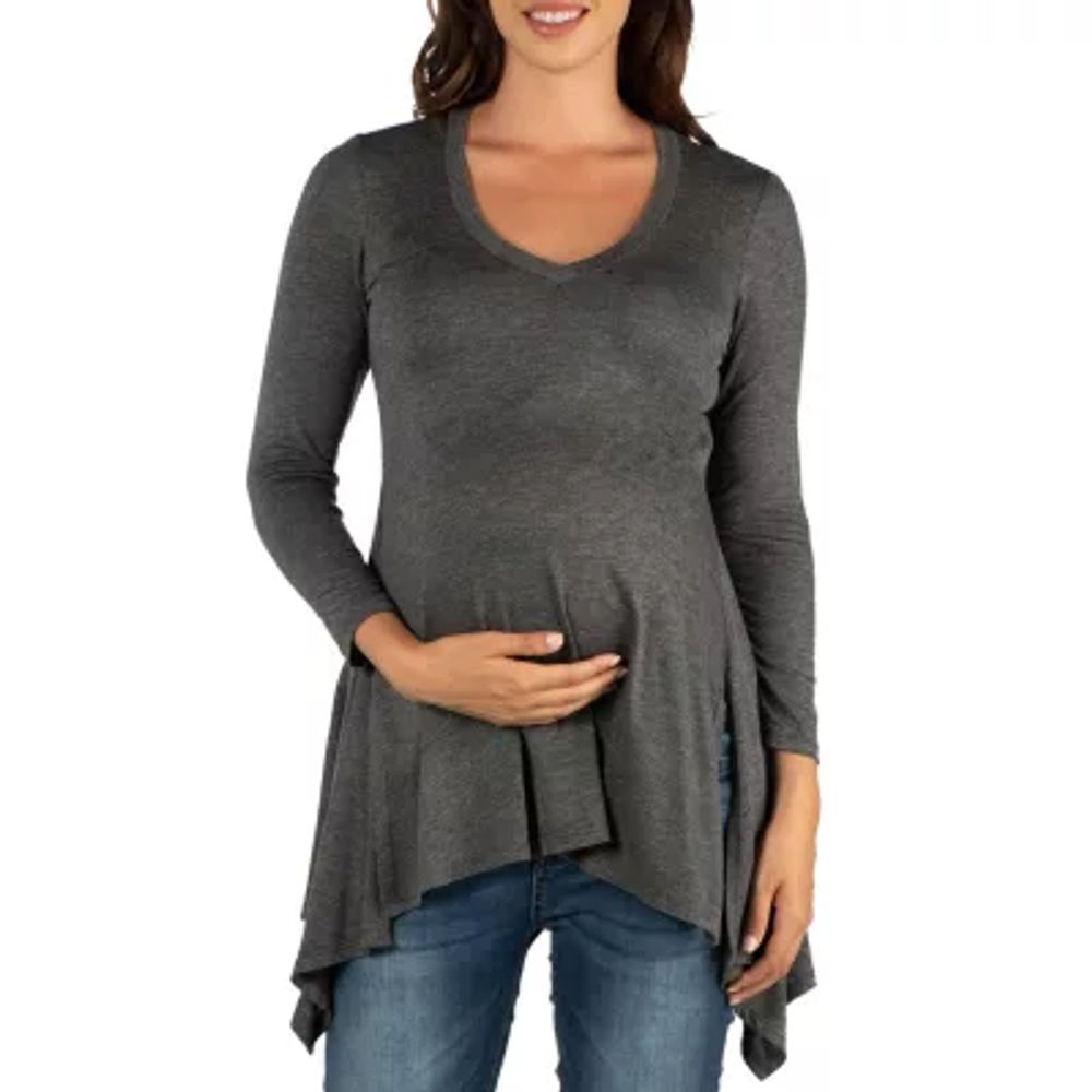 24seven Comfort Apparel Maternity Womens V Neck Long Sleeve Tunic Top