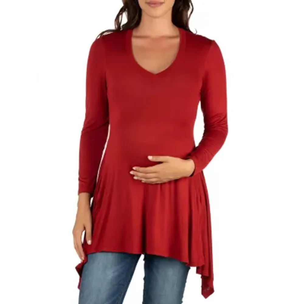 24seven Comfort Apparel Maternity Womens V Neck Long Sleeve Tunic Top