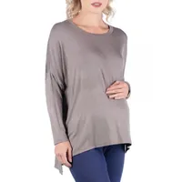 24seven Comfort Apparel Maternity Womens Round Neck Long Sleeve Tunic Top