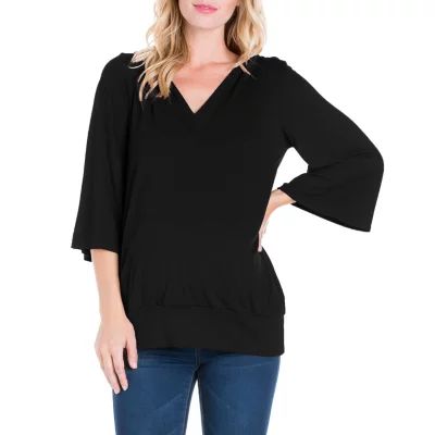 24seven Comfort Apparel Maternity Womens Hooded 3/4 Sleeve Tunic Top