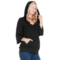 24seven Comfort Apparel Maternity Womens Hooded 3/4 Sleeve Tunic Top